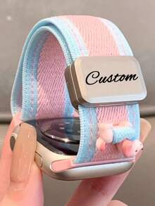 [Customized] Personalized Name Y2k 3D Dog Nylon Cute Stripe Magnetic Band Compatible With Apple Watch Band Series S10 9 8 7 SE S11 10 42mm 46mm 38 40 41mm 42 44 45mm 49mm Summer Men Women Strap - A - View 15