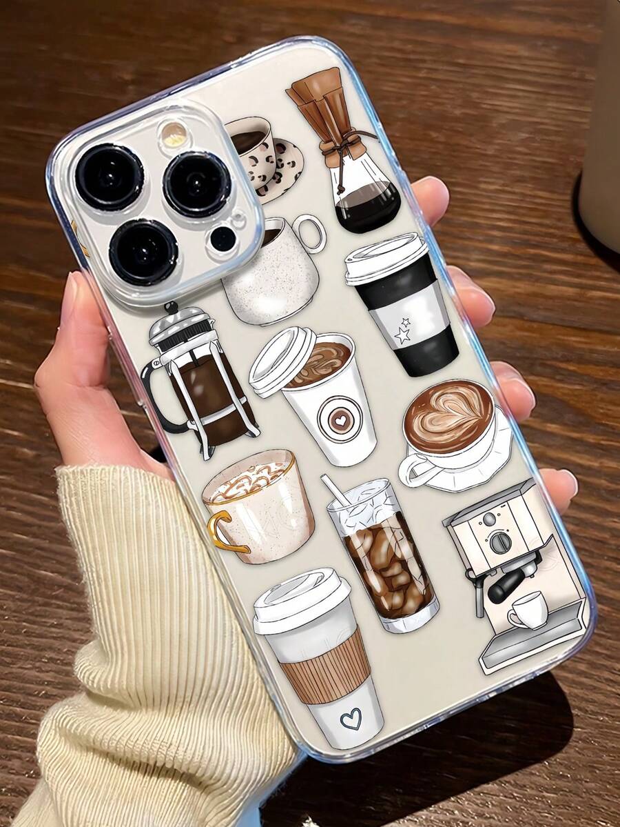 1 件咖啡和下午茶主题透明全覆盖 TPU 手机壳，适用于 Apple 系列 - 彩色 - 查看 1