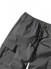 Quần short Cargo thường ngày cho nam, Polyester nhiều màu, Cạp rút, Dây đeo vai có thể điều chỉnh, Cạp chun, Nhiều túi, Thích hợp cho phòng tập, tập luyện, hoạt động thường ngày, Có thể giặt bằng máy, Quần short chạy bộ giải trí mùa hè, Vải bền - Xám - Xem 5