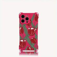 Funda para teléfono El diseño de patrón de flores rojas con cuatro esquinas para colgar la funda para teléfono S es adecuada para 15 Plus 14 Pro 16 13 12 Fundas blandas impresas de TPU - Colores mixtos 1 - Ver 1
