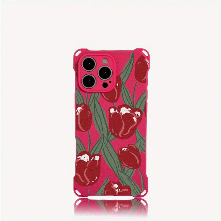 Funda para teléfono El diseño de patrón de flores rojas con cuatro esquinas para colgar la funda para teléfono S es adecuada para 15 Plus 14 Pro 16 13 12 Fundas blandas impresas de TPU - Colores mixtos 1 - Ver 1