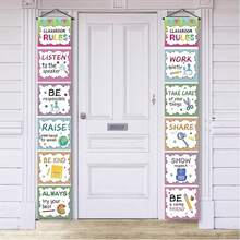 1pc Hanging Classroom Rules Poster - Colorful Back To School Banner, Suitable For Various Teachers And Classrooms - Non-Electric Polyester Classroom Wall Decor - Multicolor - View 3