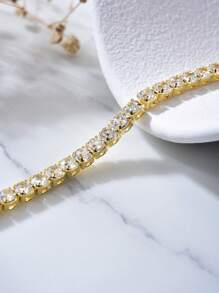 ESBERRY 1 件闪耀 3 毫米锆石项链，女士 S925 纯银，迷人情人节精美女士珠宝礼物 - 金色 - 查看 4