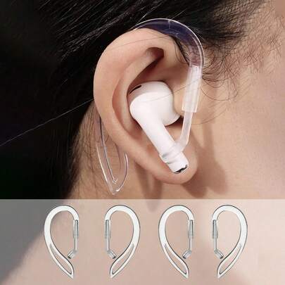 4个透明耳钩适用于蓝牙耳机，防丢耳钩，防滑，硅胶材质，兼容Apple Pro蓝牙耳机