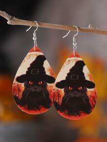 哥特式恐怖血手印、南瓜、黑猫水滴形女士耳环，复古 PU 皮革哥特式双面耳环，万圣节派对礼物