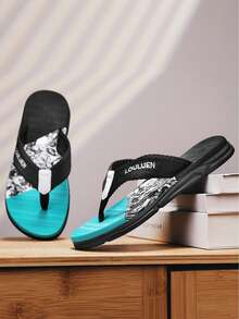 男士人字拖、男士拖鞋、休闲沙滩拖鞋、时尚室内外拖鞋 - 黑色 - 查看 3