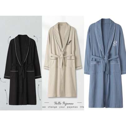 Bata de hombre de alta calidad, manga larga, ligera, transpirable y suave, cómoda ropa de dormir, adecuada para primavera, verano, otoño e invierno cálido