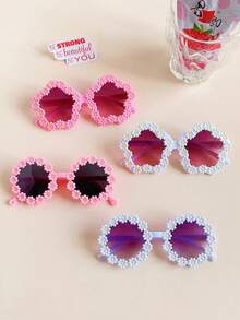 2/4 piezas Gafas de moda para niñas y niños con diseños de flores y corazones, 3 estilos, accesorios de moda para bebés - Multicolor - Ver 1