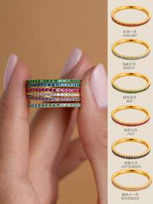 1pc BirthStone Ring 12 Month Color Zirconia Inlaid Rings For Women Stainless Steel PVD Plated Gold Color Engagement Wedding Jewelry - Ring - View 1