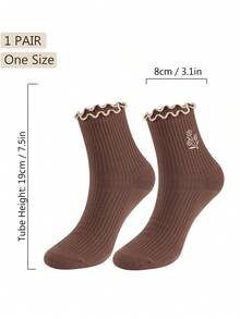 Women Cotton Super Thin Frilly Ruffle Socks Boat Socks Ankle Short Socks - 咖啡棕 - 查看 2