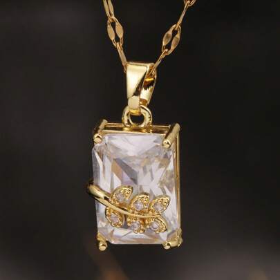 1pc 18K Gold Stainless Steel Leaf Shape Pendant Adjustable Necklace, Fashionable & Versatile, Suitable For Women Daily, Work, Party, Gift For Girlfriend, Wife