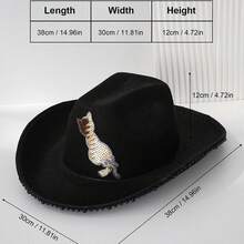Womens Cowgirl Hat Cute Sequin Cat Western Style Black Pearl Wide Brim Fedora Hat With Adjustable Strap - Black - View 3