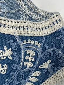 Womens Sleeveless Denim Crochet Pathchwork Vest Jacket Paisley Embroidered Button Jeans Waistcoat - Orange - View 4