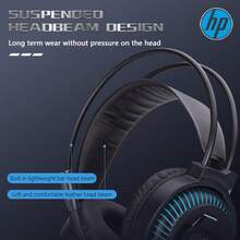 HP 8001 有线耳机，7.1 环绕立体声，深低音包耳式耳机，带蓝色 LED 灯，防噪音麦克风，适用于游戏和办公，节日礼物 - 均碼 - 查看 5