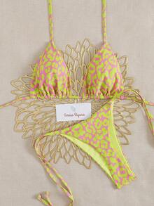 Women's Colorblock Bikini Set - Adjustable Triangle Top & Side-Tie Bottoms | Summer Vacation Essential - Multicolor - View 6