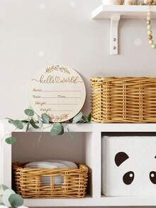 3pcs-Baby Bulletin Board, 5.9 Inch Round Baby Nursery Name Plate With Ink Pad, Unique Design For Capturing Baby's Handprints And Footprints, Wooden "Hello World, I'm New Here" Newborn Logo, Use As A Photo Prop, Commemorative Plaque Of Baby's First Birth - Wood Color - View 6