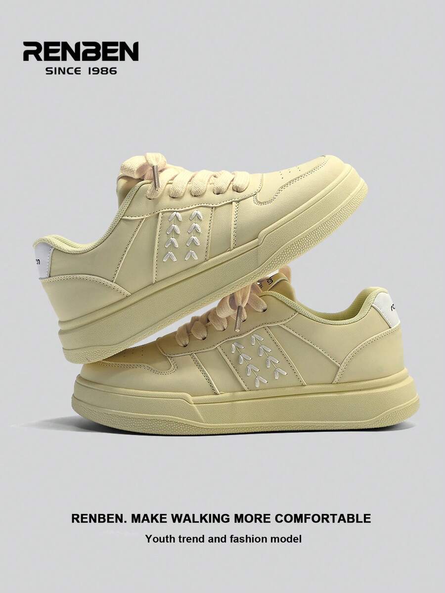 RENBEN 1 双休闲厚底系带帆布运动鞋，黄色厚底舒适女式低帮运动步行鞋，适合春夏季服装，2025 年时尚款式