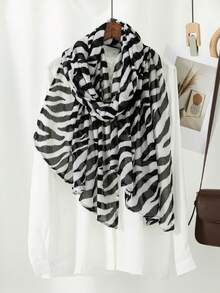 1条女士蛇纹图案休闲百搭围巾，轻盈透气，适合所有季节佩戴。 - 蛇紋灰褐色 - 查看 4