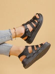 Women's Flat Sandals, New Thick Sole Black Sandals, Roman Style Non-Slip Versatile Fashion Sandals, Casual Beach Sandals For Summer