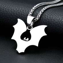 1pc Stainless Steel Punk Style Bat Pendant With 60cm Chain Necklace, Unisex Everyday Wear
