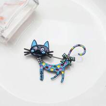 1 pieza Broche de gato azul esmaltado, broche decorativo de estilo europeo y americano adecuado para el uso diario de las señoras