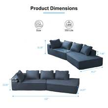 Modern Sectional Sofa Couch, Cloud Curved Foam Sofa With Chaise Lounge, Right-Facing Deep Seat Sofa With 4 Pillows, Corner Recliner Couch Floor Sofa For Living Room Apartment - 藍色 - 查看 6