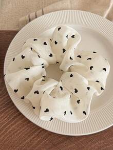 2 件心形和圆点图案缎面发圈，流行独特多功能发饰，发髻夹，马尾辫夹，发圈，发绳，发球 - 彩色 - 查看 2