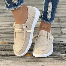 [The Shoes Run Large, Please Order One Size Smaller]Ladies' Comfortable And Lightweight Round-Toe Slip-On Canvas Flat Shoes, Anti-Skid Casual Sports Shoes - 卡其色 - 查看 2