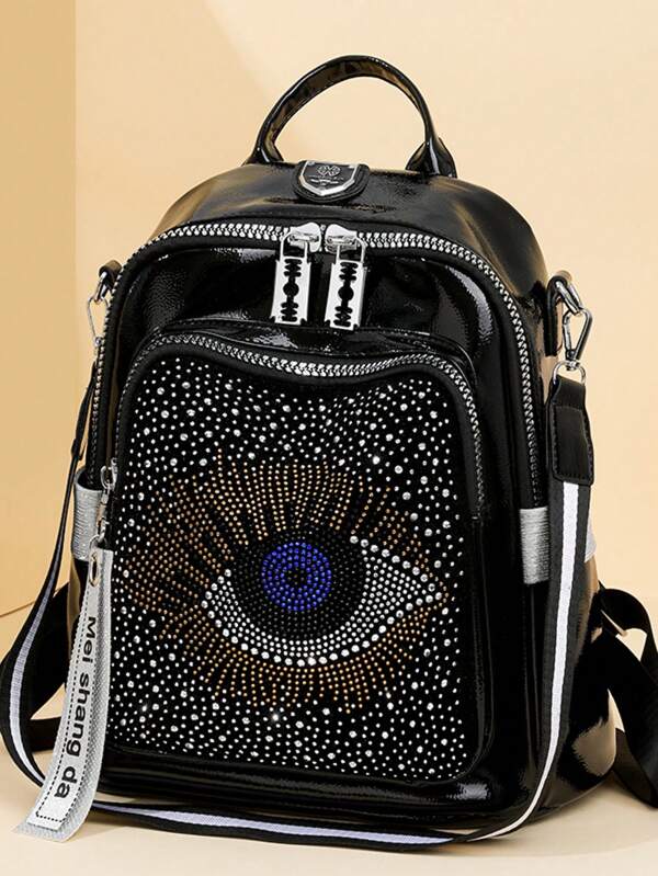1 Peça Mochila grande de alta capacidade com alça de ombro ajustável. Bolsa transversal personalizada com design de estampa de olho. Apresenta uma alça superior. Mochila de estilo universitário, mochila casual de cor sólida, adequada para estudantes universitários, estudantes, adolescentes, mulheres. Essencial de volta às aulas, material escolar, ótimo presente para mulheres, adequado para uso diário, viagens, férias. Necessidade essencial de volta às aulas.