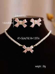 3pcs Of Exquisite Faux Pearl Bow Necklace And Earrings, Specially Designed For Women, Ideal Gift For Girlfriend On Valentine's Day - 彩色 - 查看 20