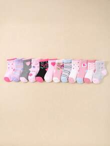 20-Pair Pack Of Baby Girl And Toddler Socks With Adorable Cartoon Animals - Butterflies, Rabbits, Hearts & Flowers. Fun, Unique Patterns, Skin-Friendly And Soft. , Versatile Mid-Calf Socks For Daily Wear, Festival Gifts, Travel. Colors And Styles Randomly Shipped - Multicolor - View 2