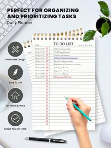 1pc Minimalist To-Do List Daily Planner,+3 S Stcikers,A5 Undated Spiral Daily Task Notebook With Simple Checkbox Layout, Weekly Tracker & Date Section,Ideal For School, Office Or Home Use, Back To School Supplies , Christmas Gifts - Multicolor - View 5