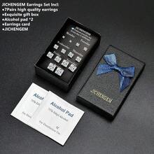 Silver Gold Black Stud Earrings Set 7Pairs Hypoallergenic Cubic Zirconia Titanium Stainless Steel Silver Rose Gold Black CZ Cartilage Stud Earrings Jewelry Sets For Women Men 28mm CZ Studs Earrings - 升級7對閃亮方形耳環套裝 - 查看 2