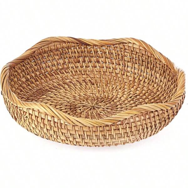 Natural Rattan Tray 8.5 Wicker Storage Bowls Hand Woven Basket Tray For Bread Fruit Key Round Fruit Baskets For Kitchen Entryway Tabletop Decorative Baskets Bowl