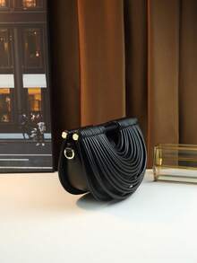 面条设计手提包，饺子形女士斜挎包，马鞍包 - 黑色 - 查看 5