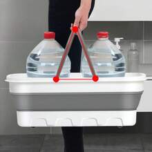 Balde Dobrável Retangular de Silicone com Alça Pratico Retrátil Fácil de limpar durante a limpeza Pode ser dobrado para armazenamento - Cinza Claro - Visão 6
