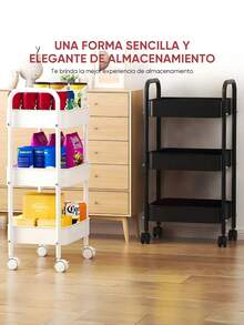 Carrito organizador de acero multifunción con ruedas fácil de mover almacenamiento cocina oficina baño resistente multiusos muebles organizador hogar práctico moderno - Negro - Ver 4