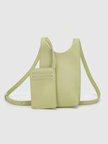 1pc Light Green PU One Shoulder Diagonal Crossbody Bag, Fashion New Style, Minimalist, Lightweight, Commuting, Fresh Design With Card Holder & Pendant