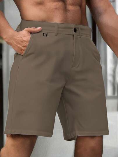 1pc Men's Coffee Color Pocket Casual Slim Fit Shorts, Suitable For Commuting And Leisure, Summer