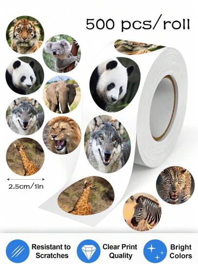 500 Stück/Rolle runde selbstklebende Tiger/Löwe/Panda Tier Aufkleber für Geburtstagsfeiern, Geschenkverpackung, Umschläge, Grußkarten für Studenten, Belohnungsaufkleber für Lehrer und Schüler, Schulmaterialien, Schulanfang