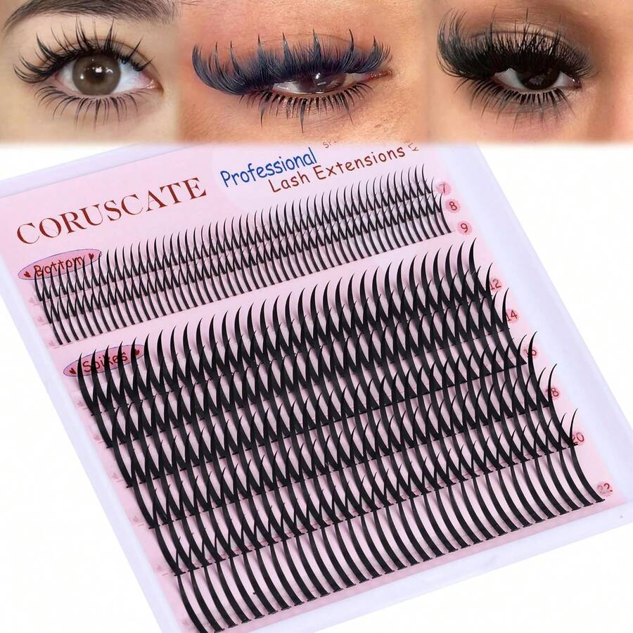CORUSCATE Lash Clusters With Spikes Ultra Long 12-22mm Lash Spikes-9mm Bottom Lashes Supply Cluster Eyelash Extensions Pros Multi-Eye Lash Styles Eyelashes Manga/Spiky/Mega Look - 睫毛尖和睫毛根 - 查看 1