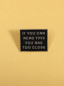 1pc Square Text Design Brooch, Suitable For Everyday Wear - Black - View 3