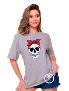 Women's Skull Bow Blouse T-Shirt 100% Cotton Mesh Premium Line - White - View 9