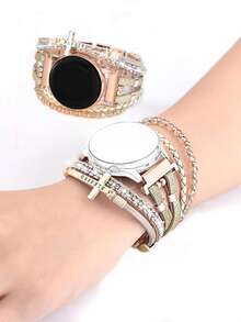 1pc Fashion Multi-Layer Faux Leather Watch Band, Compatible With Samsung Galaxy Watch, Garmin, Amazfit And Other 20mm/22mm Smart Watches, With Cross/Tree Of Life Accessory, Adjustable Metal Buckle (Band Only) - Multicolor - View 8