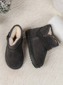 1 Pair Unisex Classic Button Decor Slip-On Snow Boots, Soft Sole, Anti-Slip, Thermal Lined, Suitable For Toddlers In Autumn/Winter