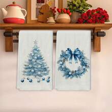 2pcs Set Of Christmas Themed Towels, Designed With Christmas Snowman And Christmas Tree Pattern Printed Towels, Machine Washable, Heat-Resistant, Absorbent And Reusable, Room Decoration, Kitchen And Bathroom Towels, Party Decoration, Home Decoration, Ideal Christmas Gift - Multicolor - View 6