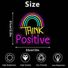 带有“积极思考”信息的彩虹霓虹灯 - 多色 LED 墙饰，USB 供电卧室充满活力的照明，适用于男士书房、酒吧、婚礼和派对装饰，霓虹灯用于墙面装饰