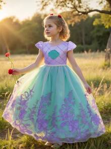 少女薄纱泡泡裙，优雅连衣裙，适合生日场合，不含发带