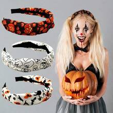 1pc-Halloween Pumpkin Knot Hair Band, High Skull Top Headband, Fashionable Fabric Hair Band, And Atmospheric Hair Accessory, Horror, Hair Accessories, Festival Accessories - Multicolor - View 1