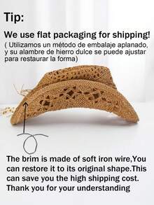 1pc Boho Casual Cowboy Straw Hat, Sunscreen Hat Suitable For Vacation And Commute, Fashion And Versatile For Men And Women All Seasons - Teardrop Straw Hat - View 10